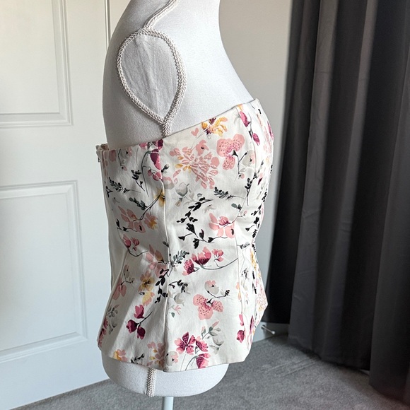 White House Black Market Floral Strapless Blouse - Pink and Black on White - Picture 2 of 5